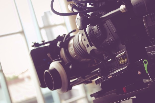 Professional video camera on a film set